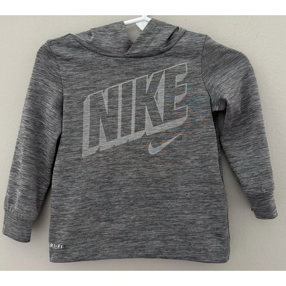 Nike Dri-FIT 12M Gray Pullover Logo Hooded Shirt Long Sleeve Unisex